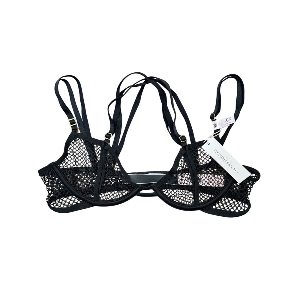 Victoria's Secret Black Fishnet Unlined Underwire Bralette Bra XS NWT Romantic‎